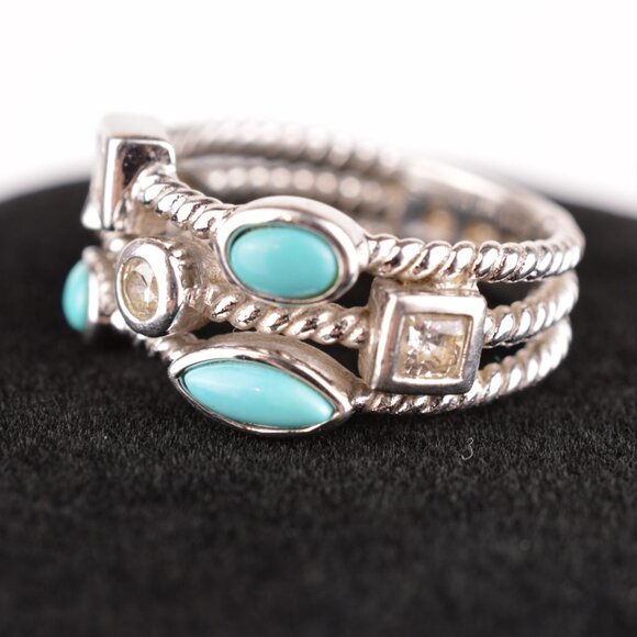 VTG Joseph Esposito ESPO 925 Sterling Silver Turquoise CZ Stacked Band Ring 7.75 - Picture 6 of 11